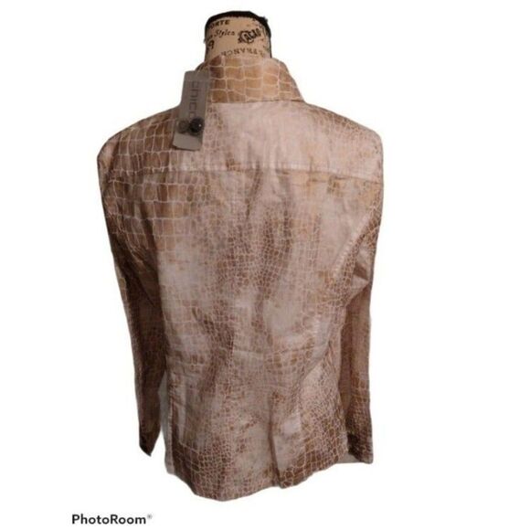 Chico's Animal Print Jacket Size 1 Classic Retro Officey nwt beige - Picture 3 of 7